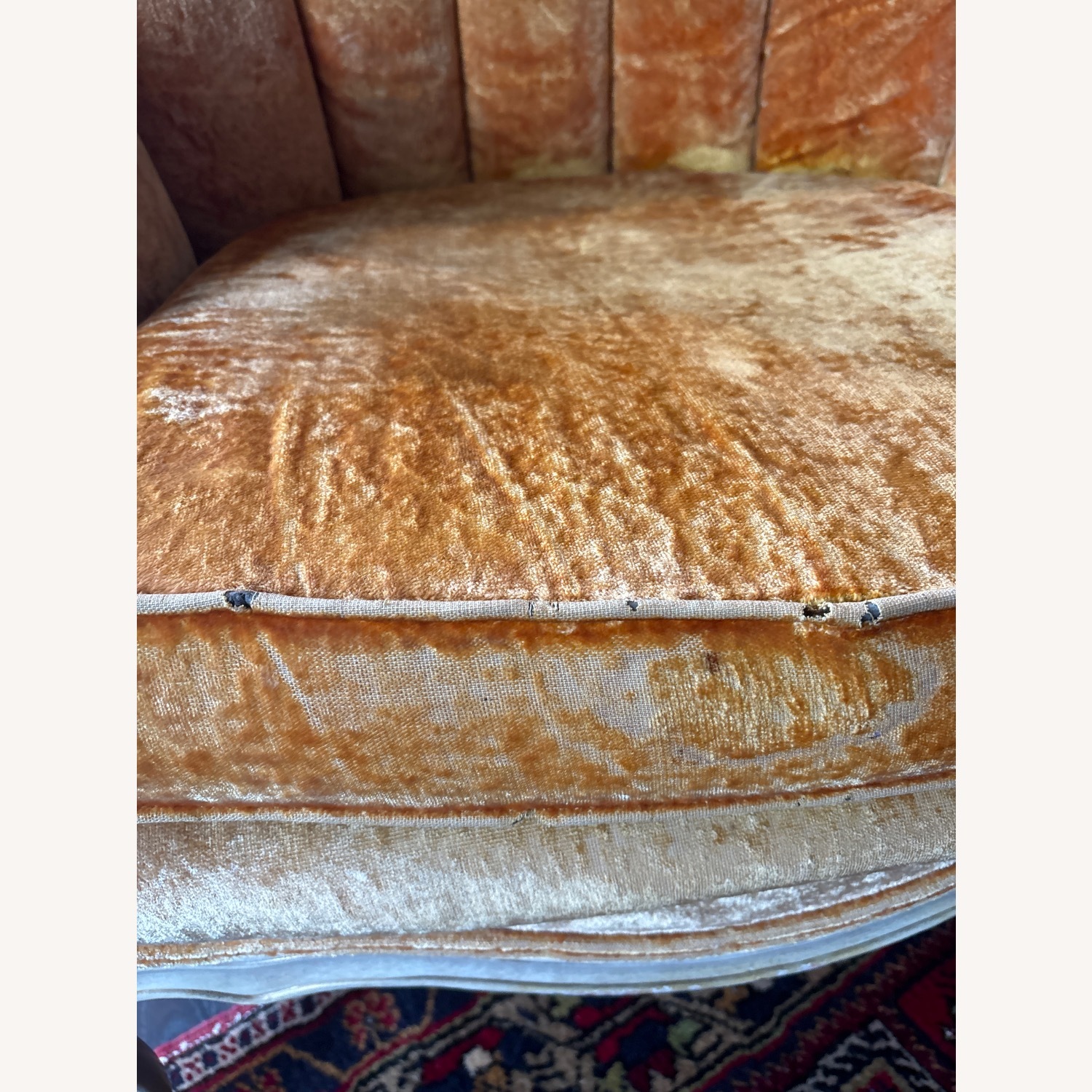 Vintage Queen Anne Gold Velvet Armchair - image-6