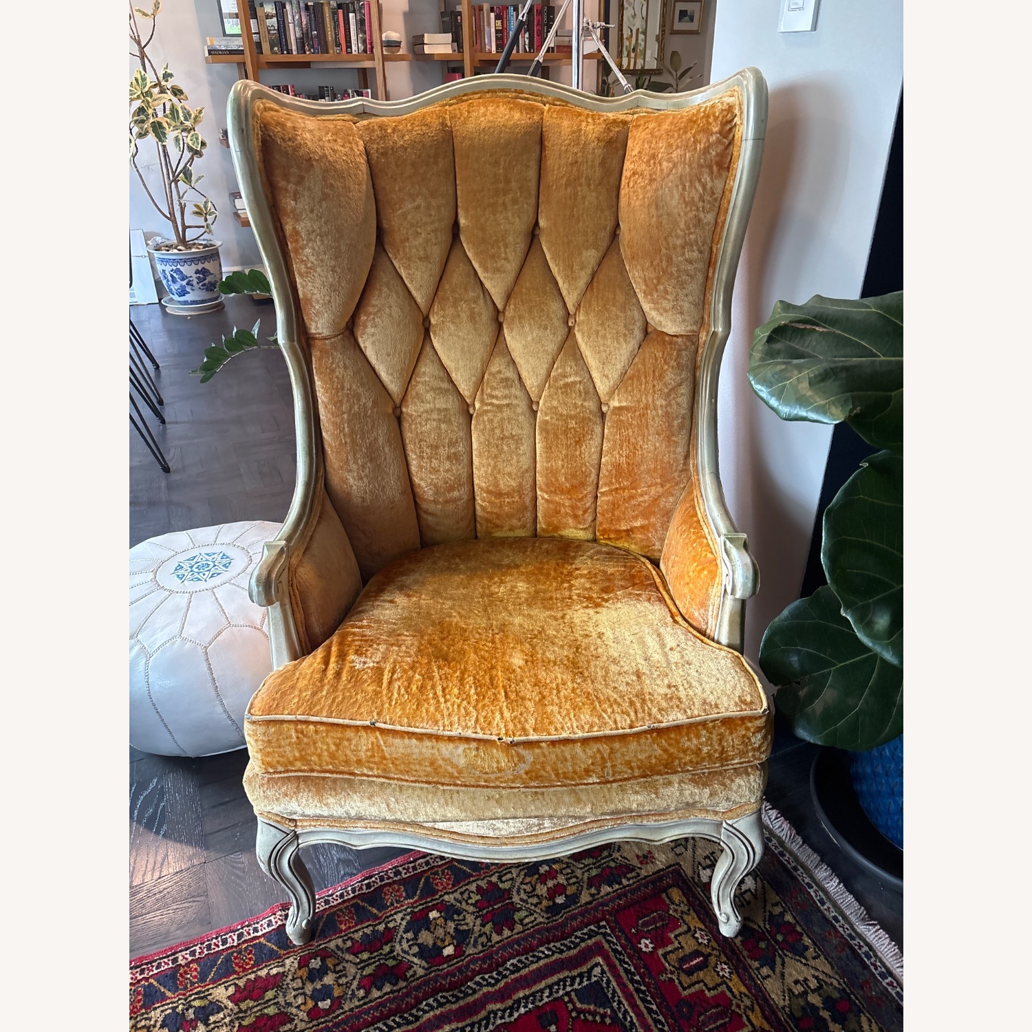 Vintage Queen Anne Gold Velvet Armchair - image-2