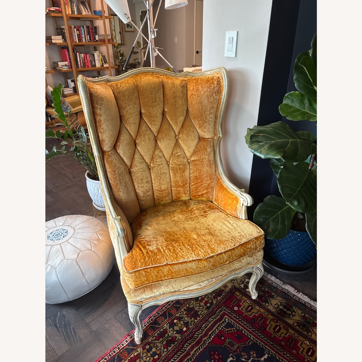 Vintage Queen Anne Gold Velvet Armchair - image-1