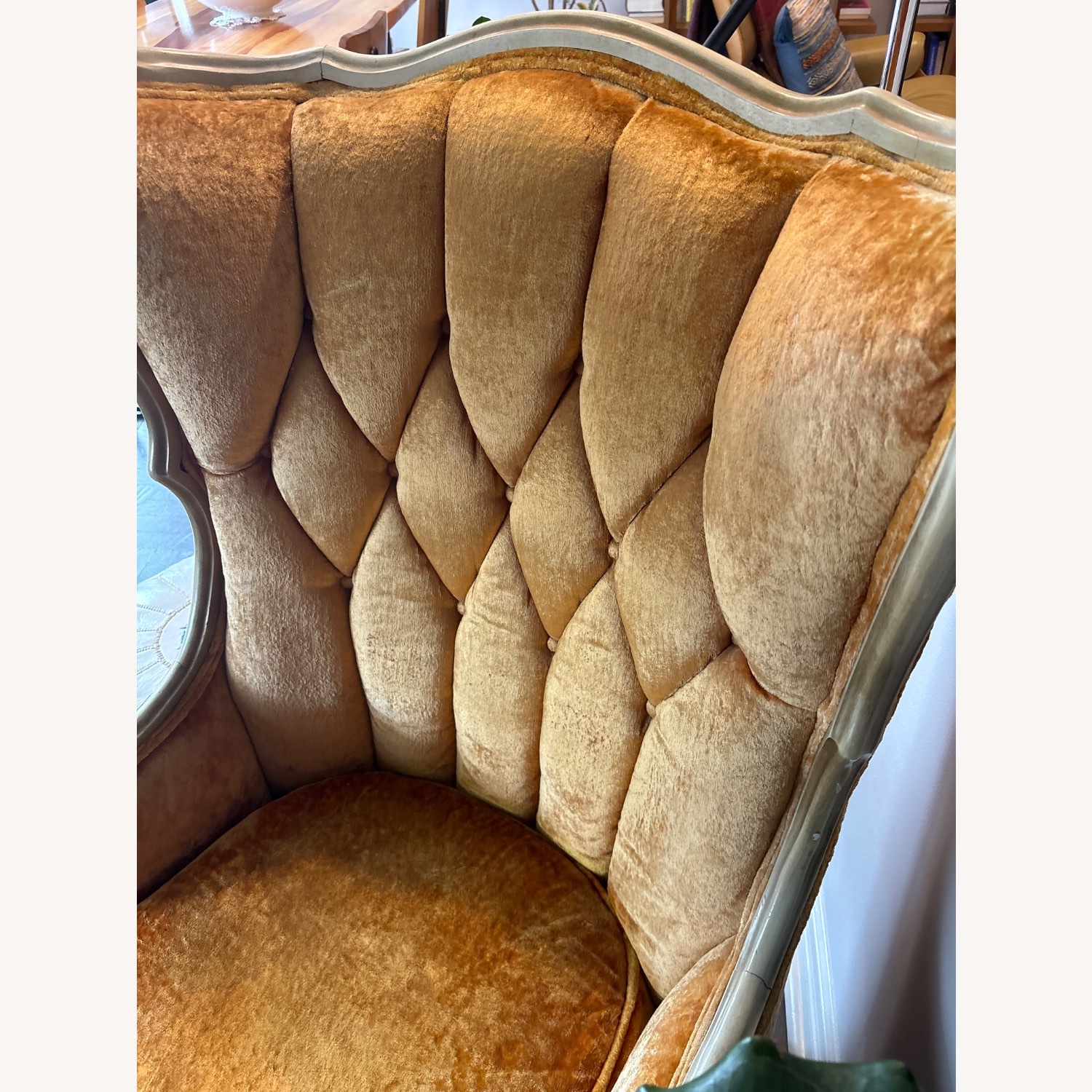 Vintage Queen Anne Gold Velvet Armchair - image-10