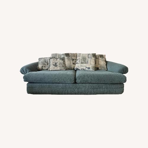 Used Stylish Sage Green Sofa with Decorative Pillows for sale on AptDeco