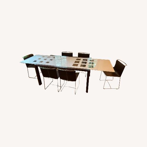 Used Ligne Roset Extensia Dining Set – Walnut & Glass, 6 Chairs for sale on AptDeco