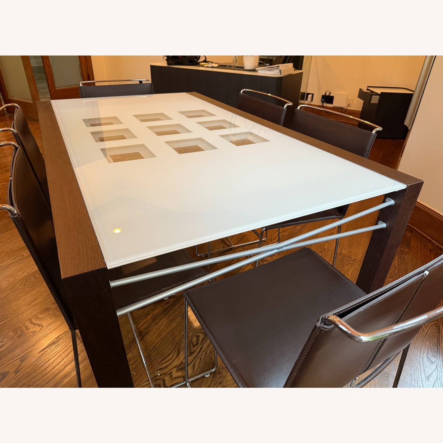 Ligne Roset Extensia Dining Set – Walnut & Glass, 6 Chairs - image-3