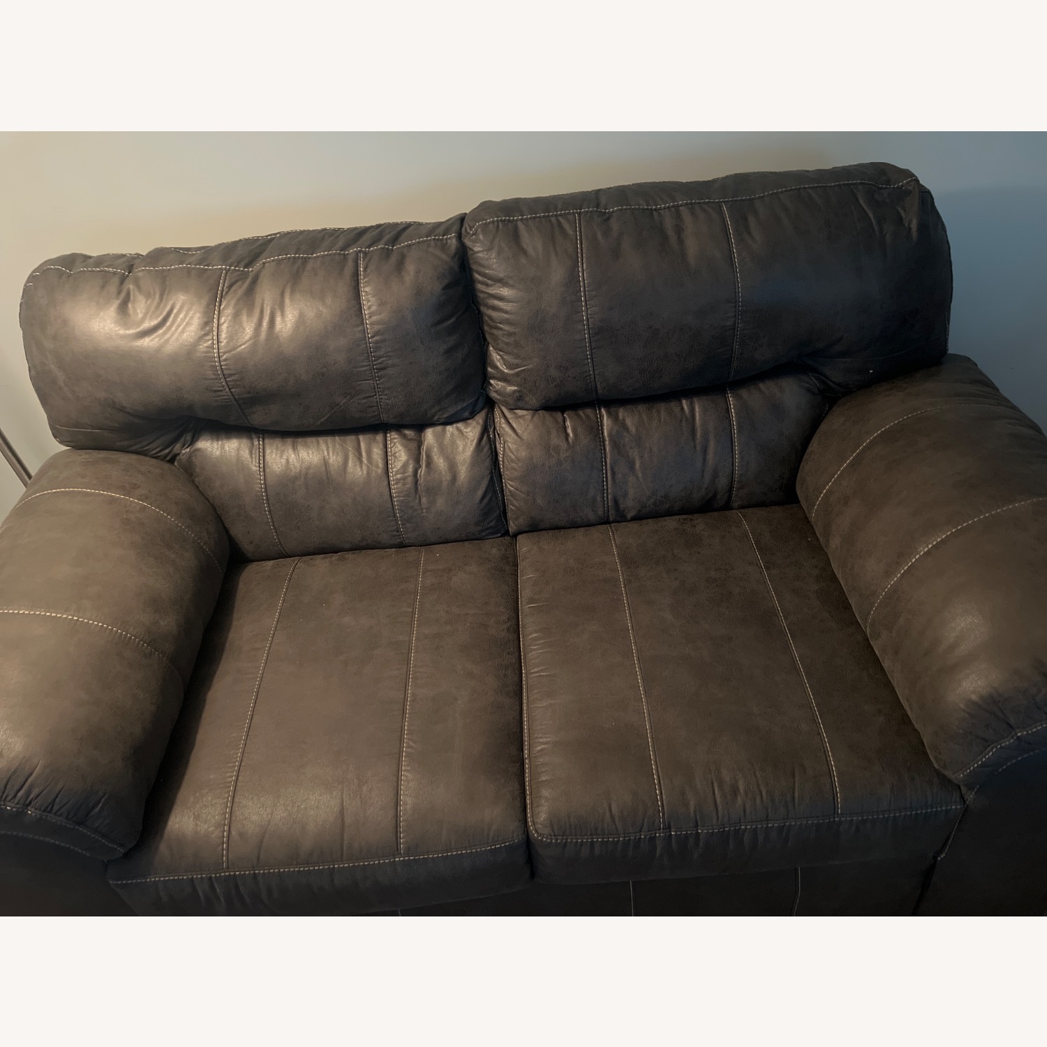 Leather Brown Loveseat  - image-1
