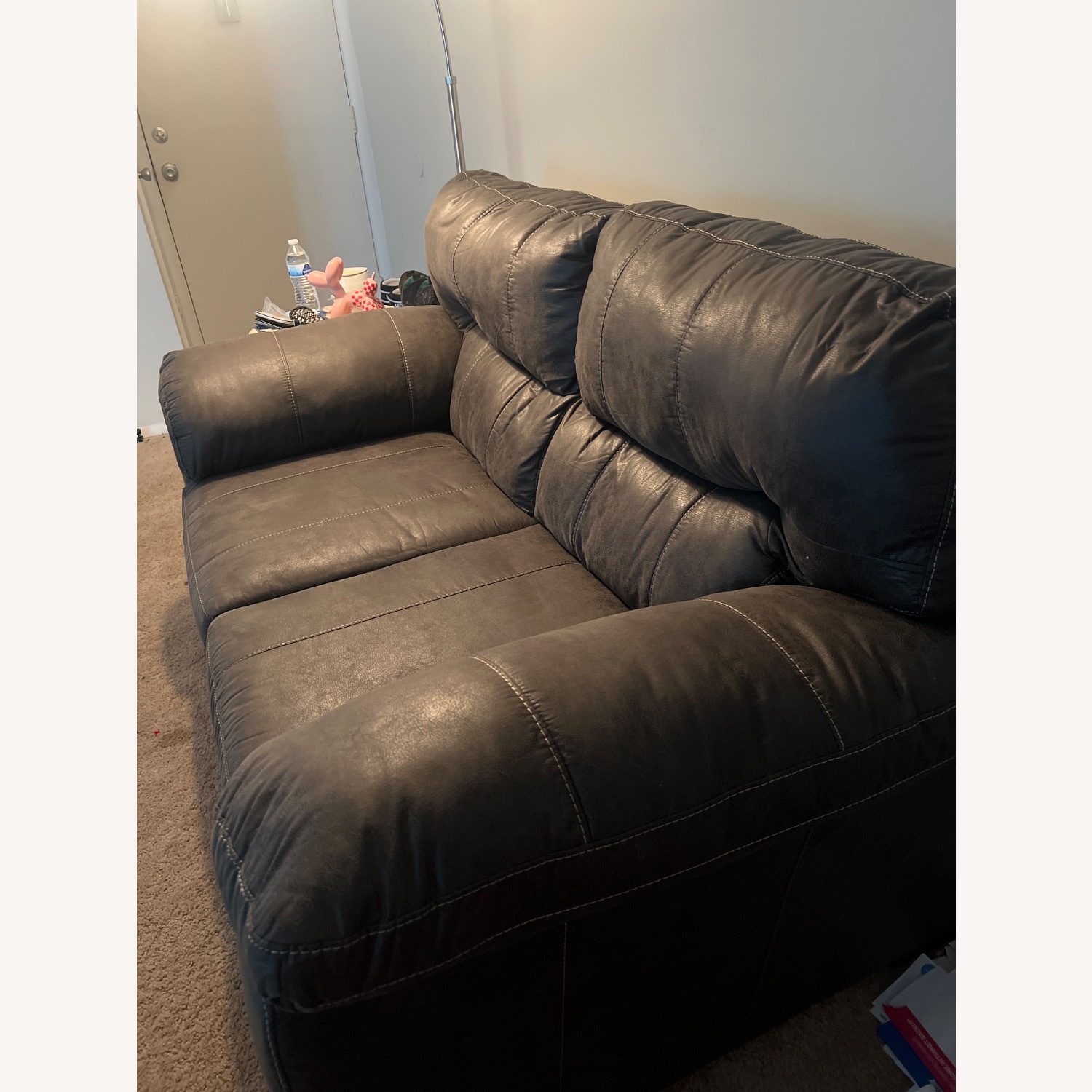 Leather Brown Loveseat  - image-2