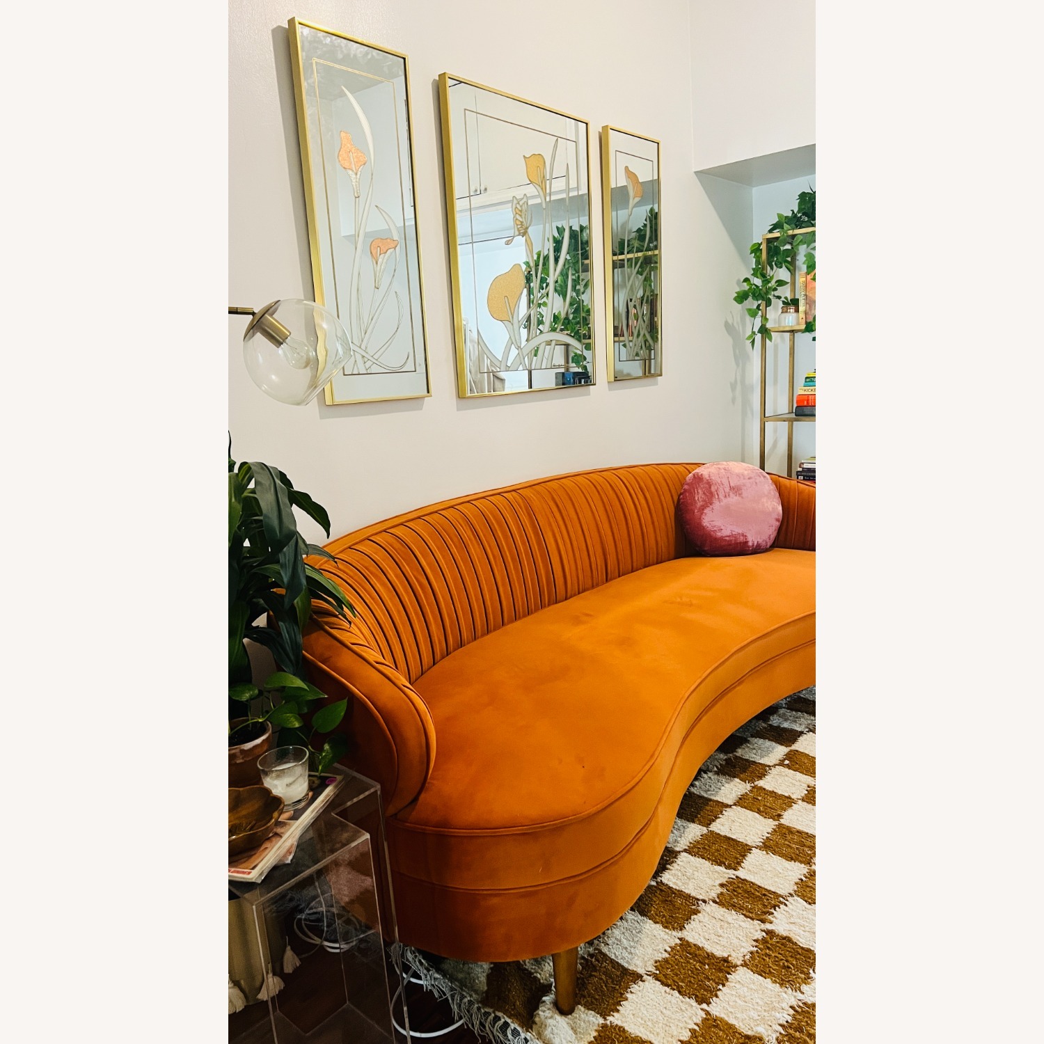 Camila Orange Velvet 3-seater Sofa - image-3