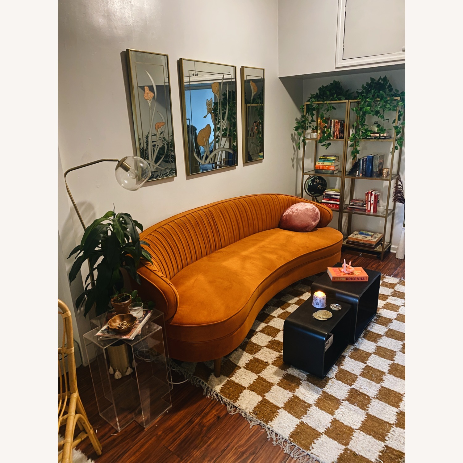 Camila Orange Velvet 3-seater Sofa - image-1