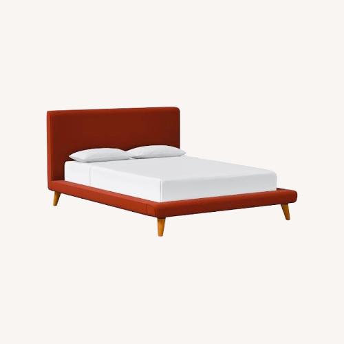 Used West Elm Mod Upholstered Velvet Pecan Queen Bed for sale on AptDeco