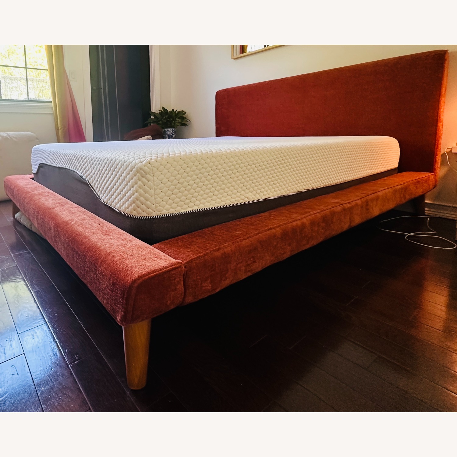 West Elm Mod Upholstered Velvet Pecan Queen Bed - image-3