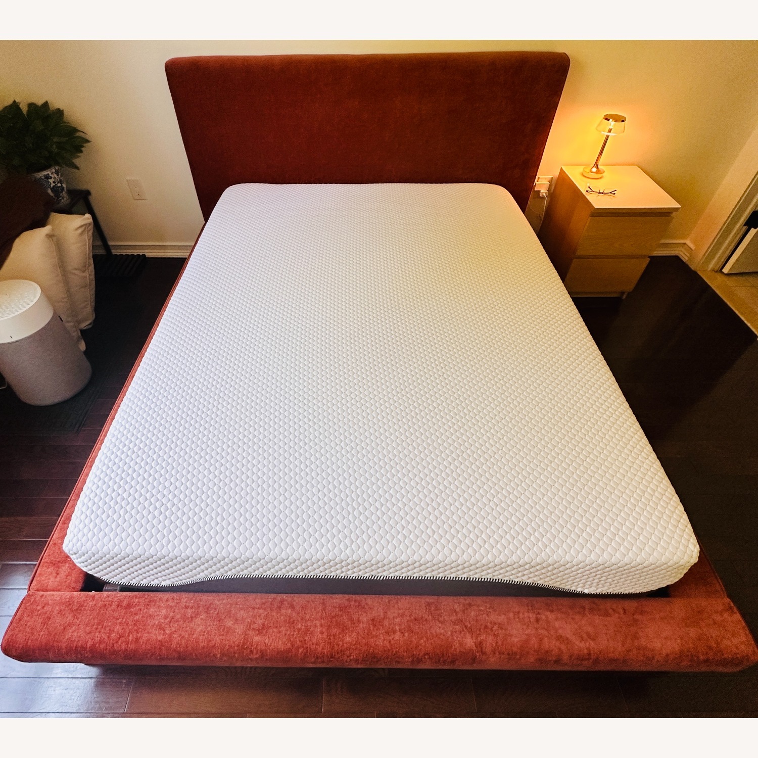 West Elm Mod Upholstered Velvet Pecan Queen Bed - image-2