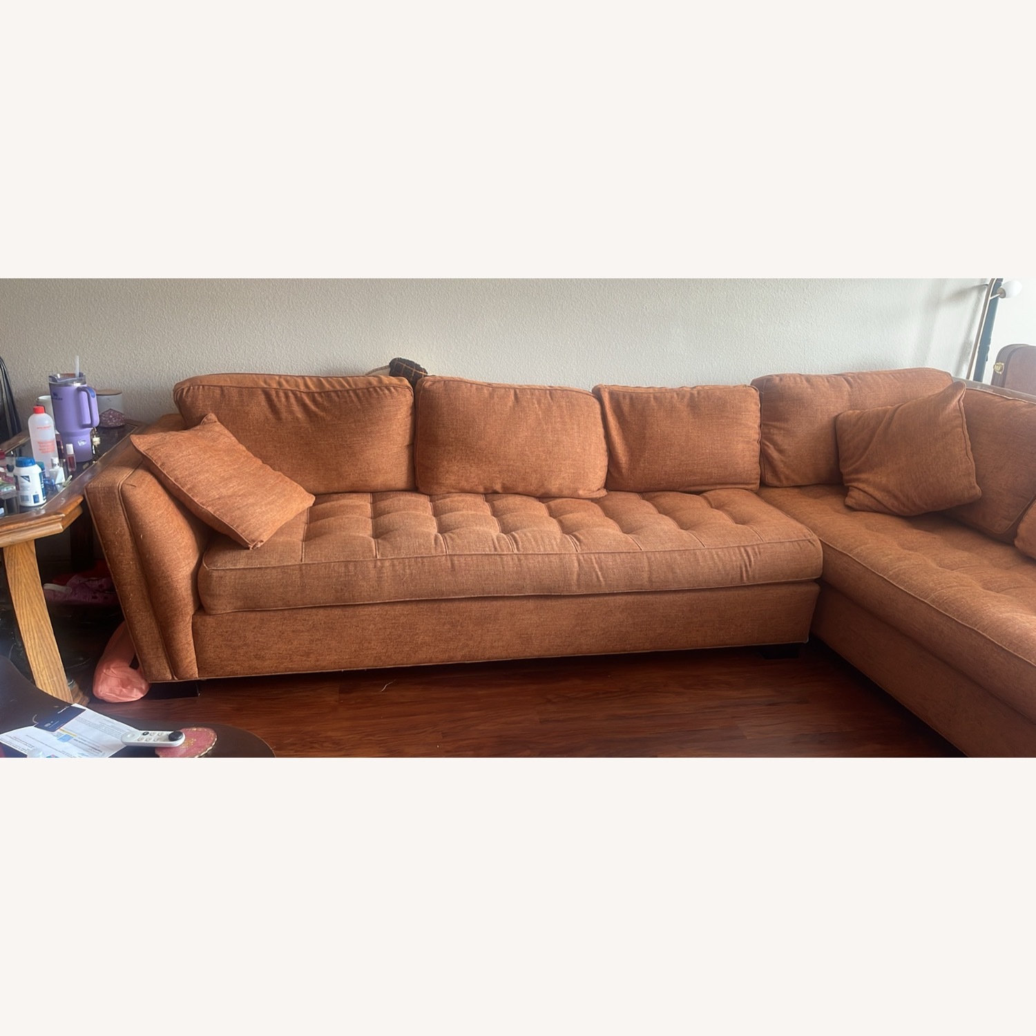 Rooms To Go Large Orange L-Shape Couch - image-3
