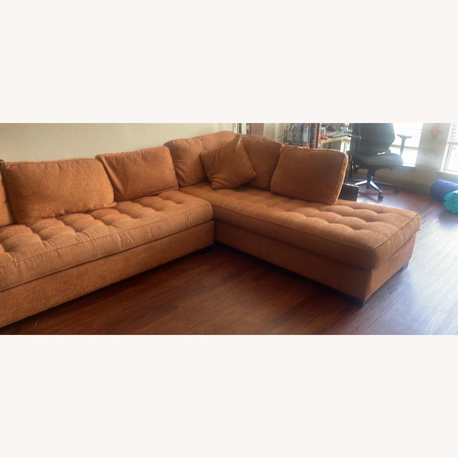 Rooms To Go Large Orange L-Shape Couch - image-2