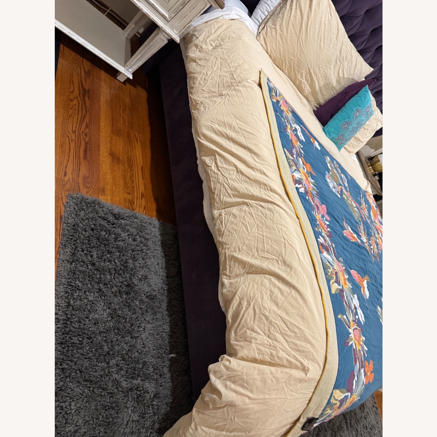 Skyline Purple Velvet King Tufted Wingback Bed - image-3