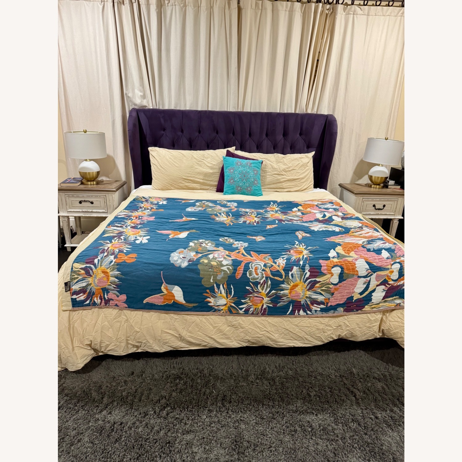 Skyline Purple Velvet King Tufted Wingback Bed - image-1