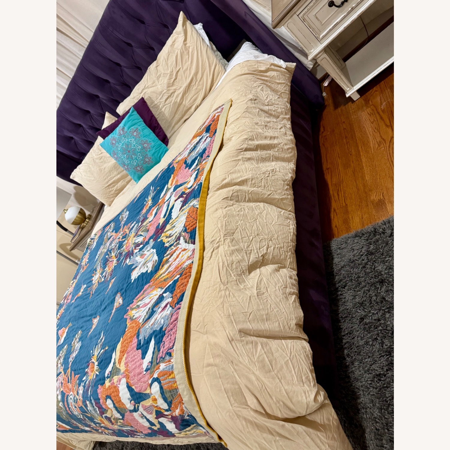 Skyline Purple Velvet King Tufted Wingback Bed - image-2