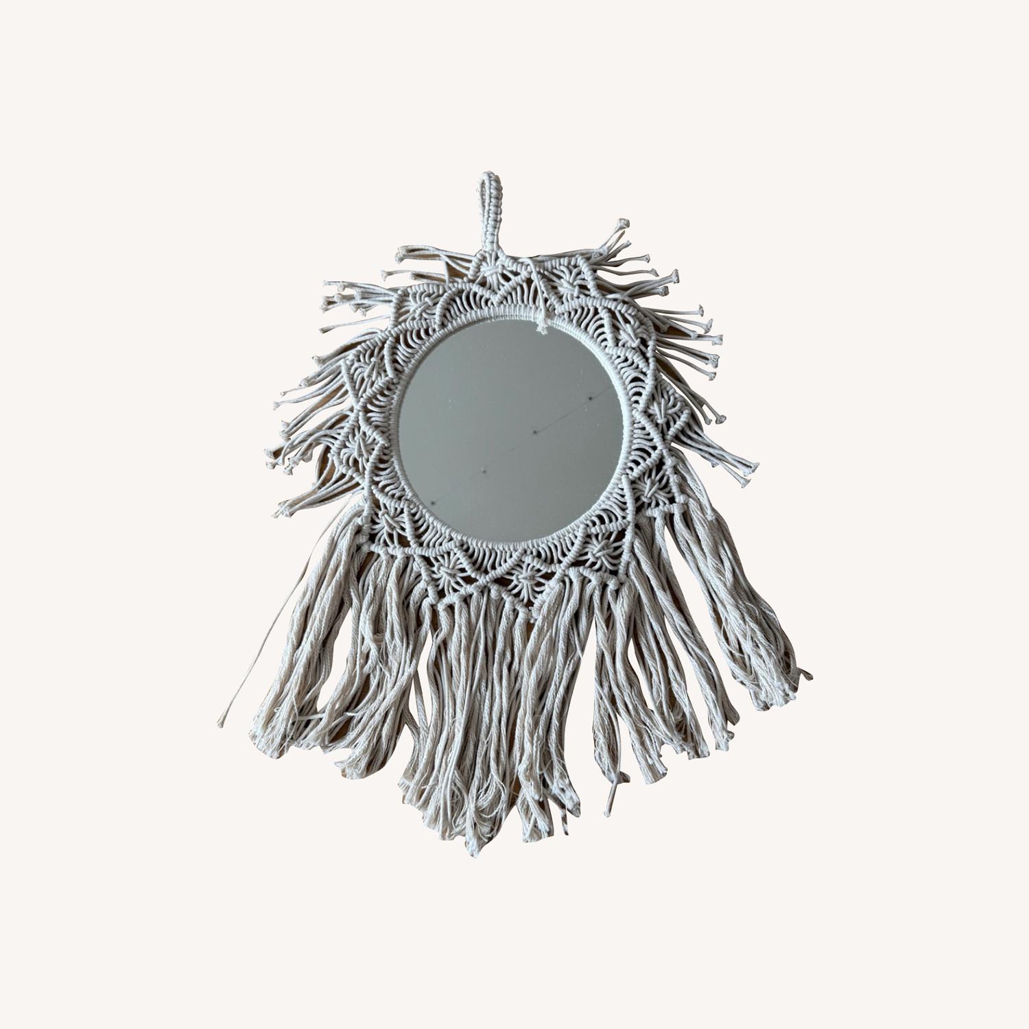 Off-White Macrame Wall Mirror - image-0