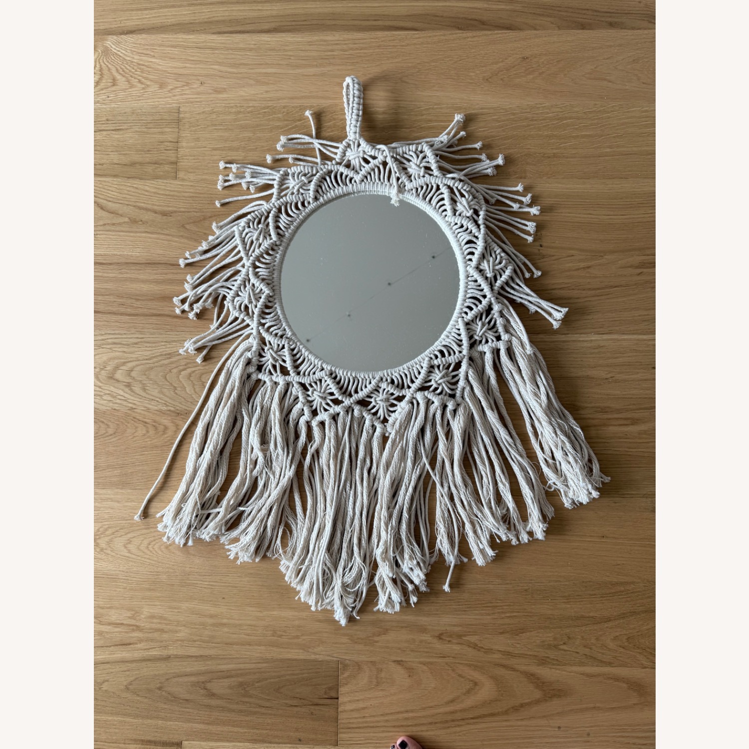 Off-White Macrame Wall Mirror - image-1