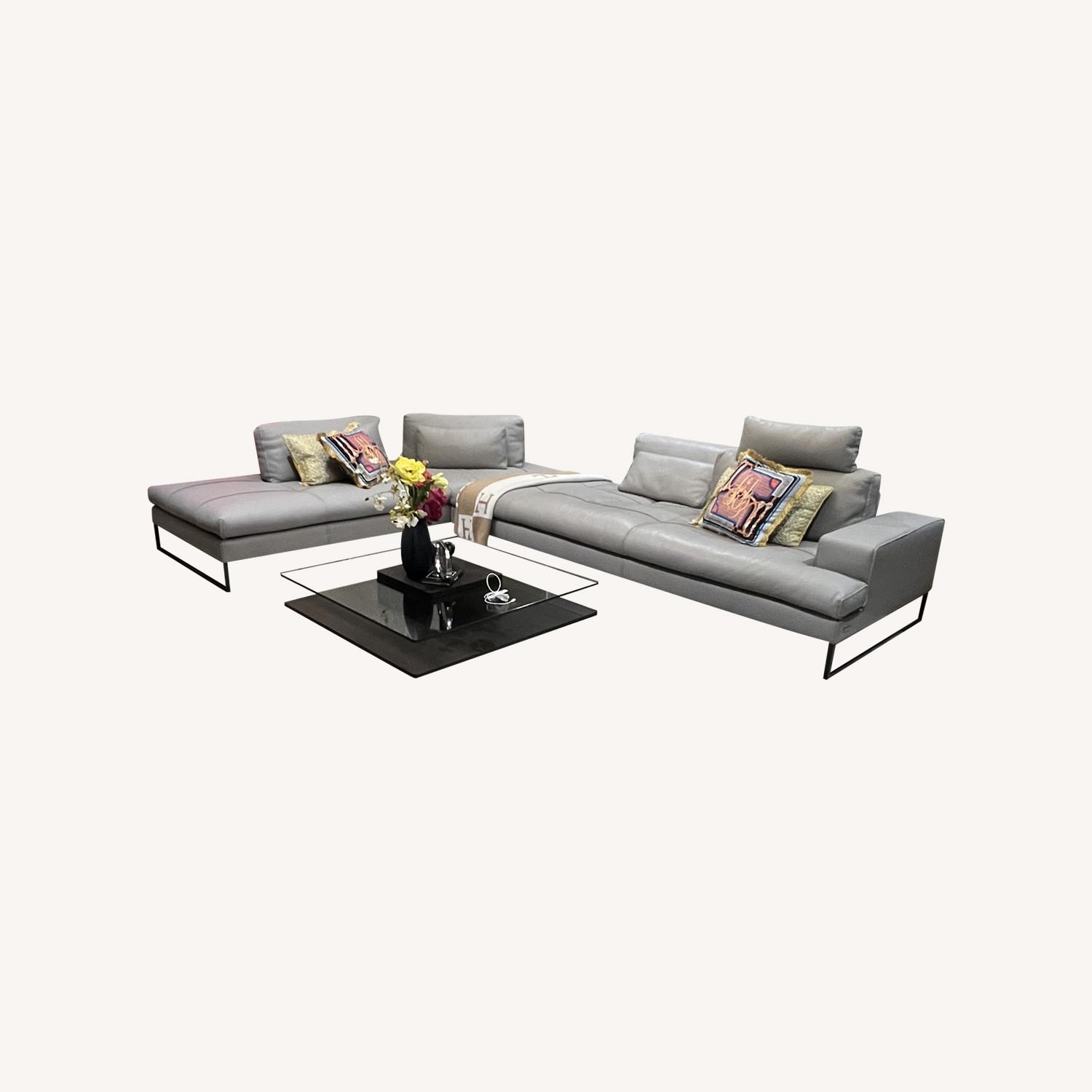 Metal Grey Leather Gamma Sunset Sectional - image-0