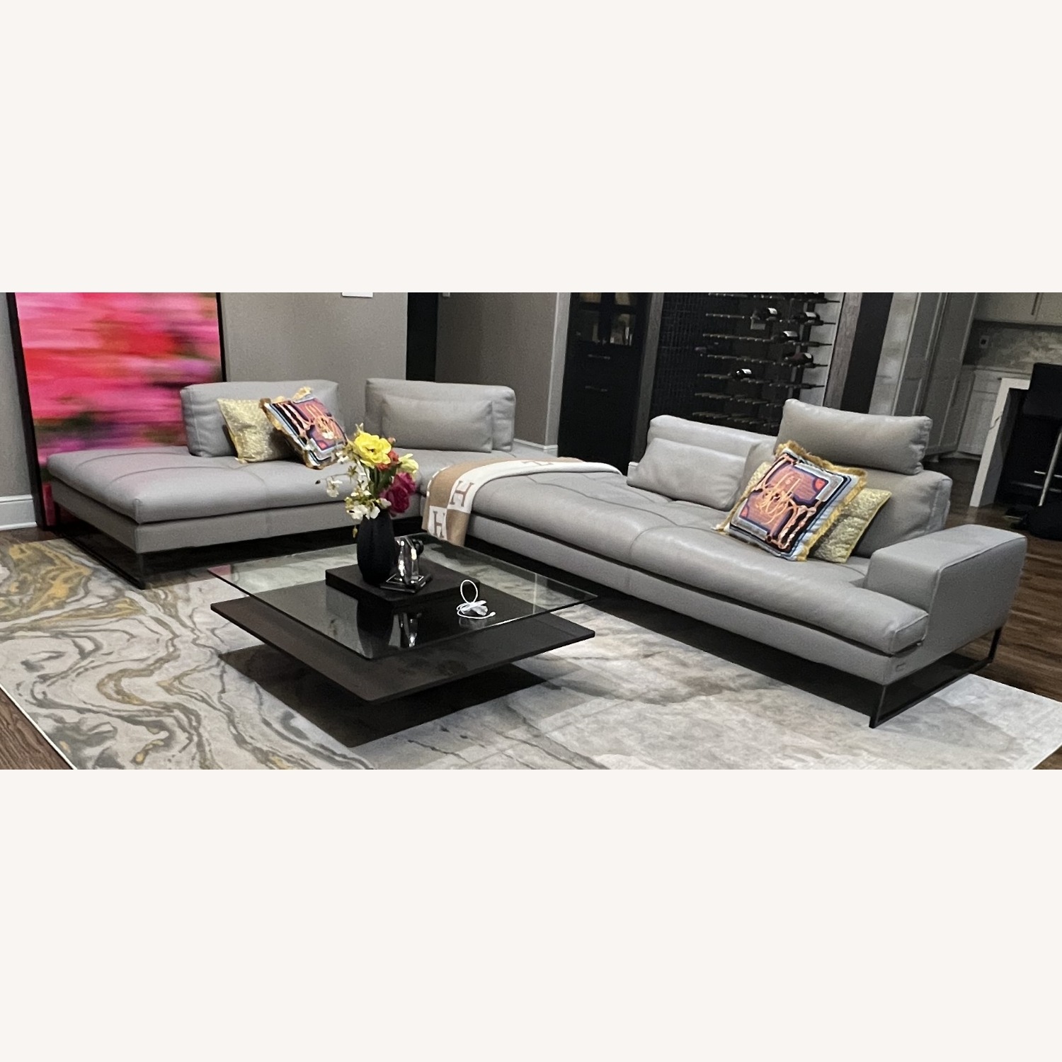 Metal Grey Leather Gamma Sunset Sectional - image-1