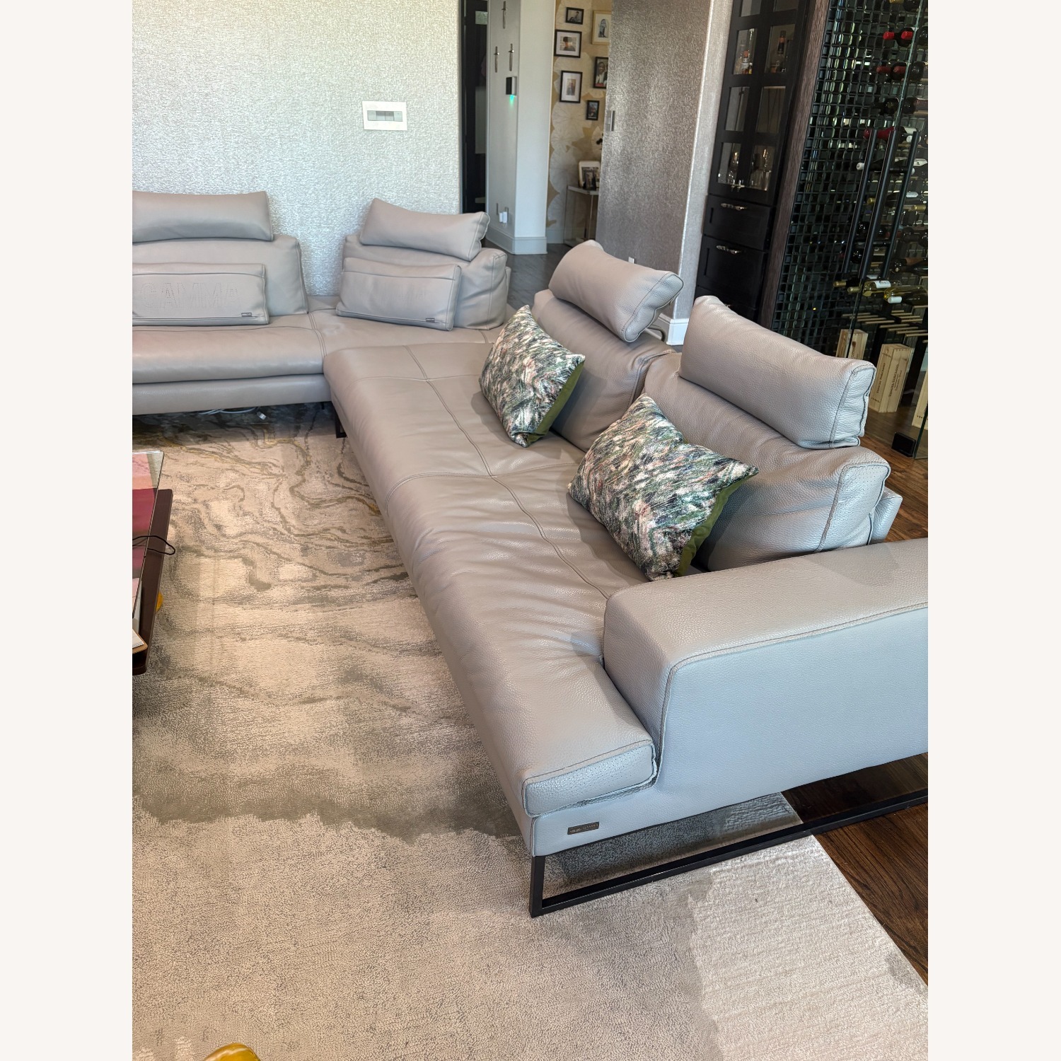 Metal Grey Leather Gamma Sunset Sectional - image-2