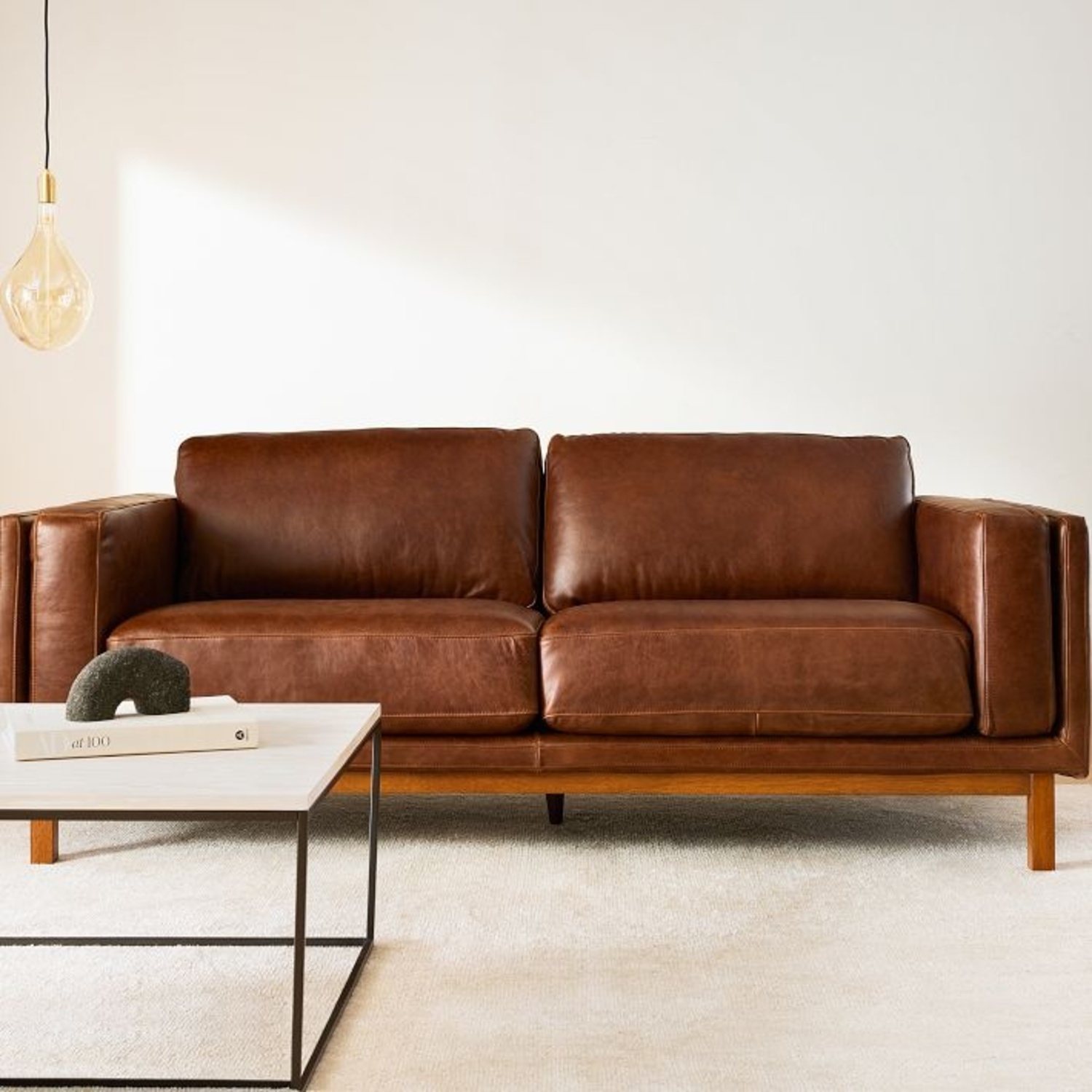 West Elm Dekalb Leather Sofa in Molasses - image-5