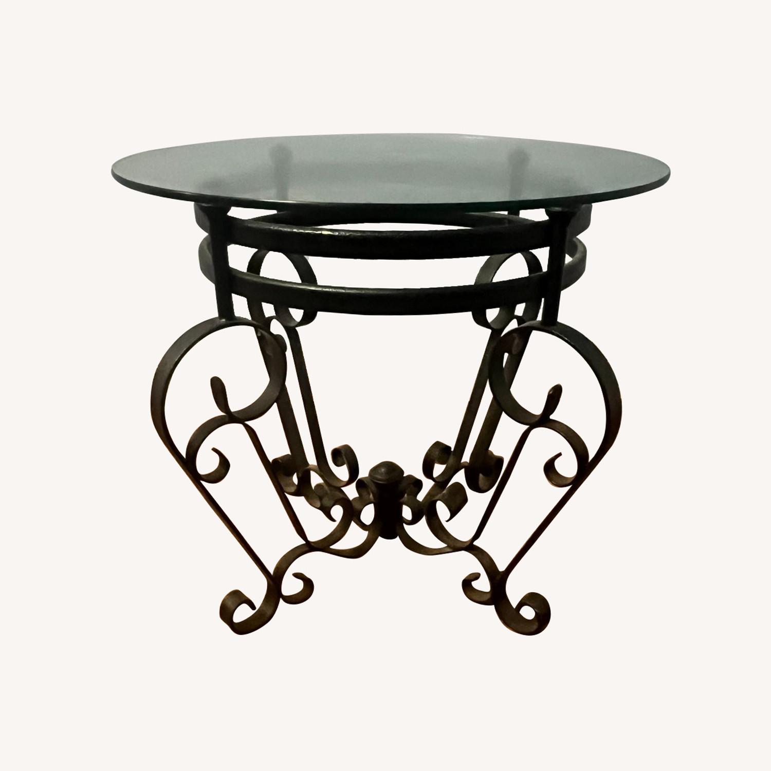 Vintage Black Round Glass End Table - image-0