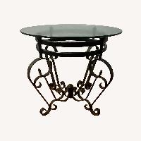 Vintage Black Round Glass End Table