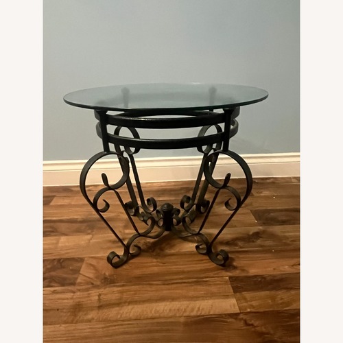 Used Vintage Black Round Glass End Table for sale on AptDeco