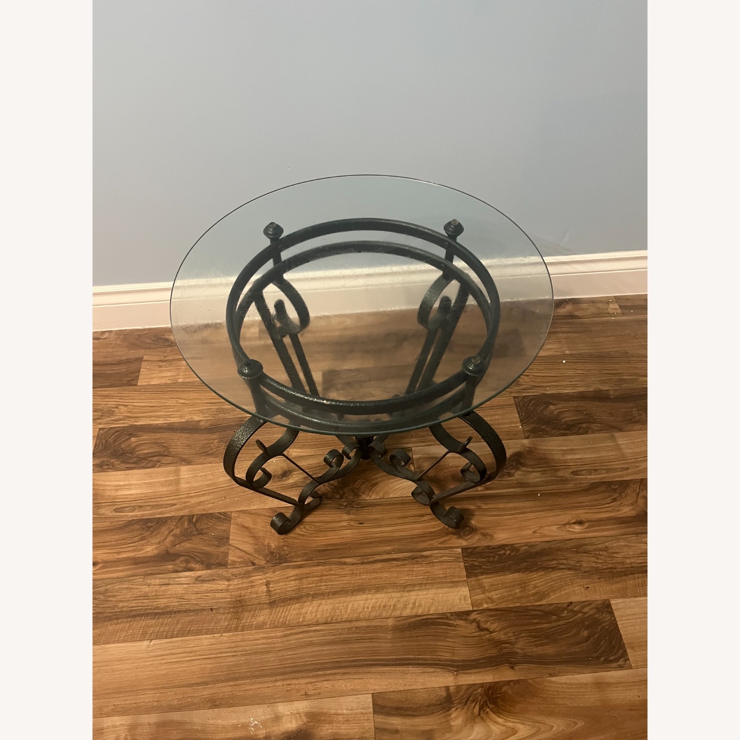 Vintage Black Round Glass End Table - image-2
