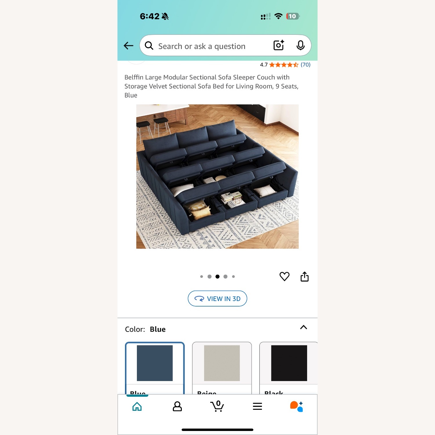 Amazon  Belffin 9 Seat Modular Sofa Bed for Living Room Blue - image-1