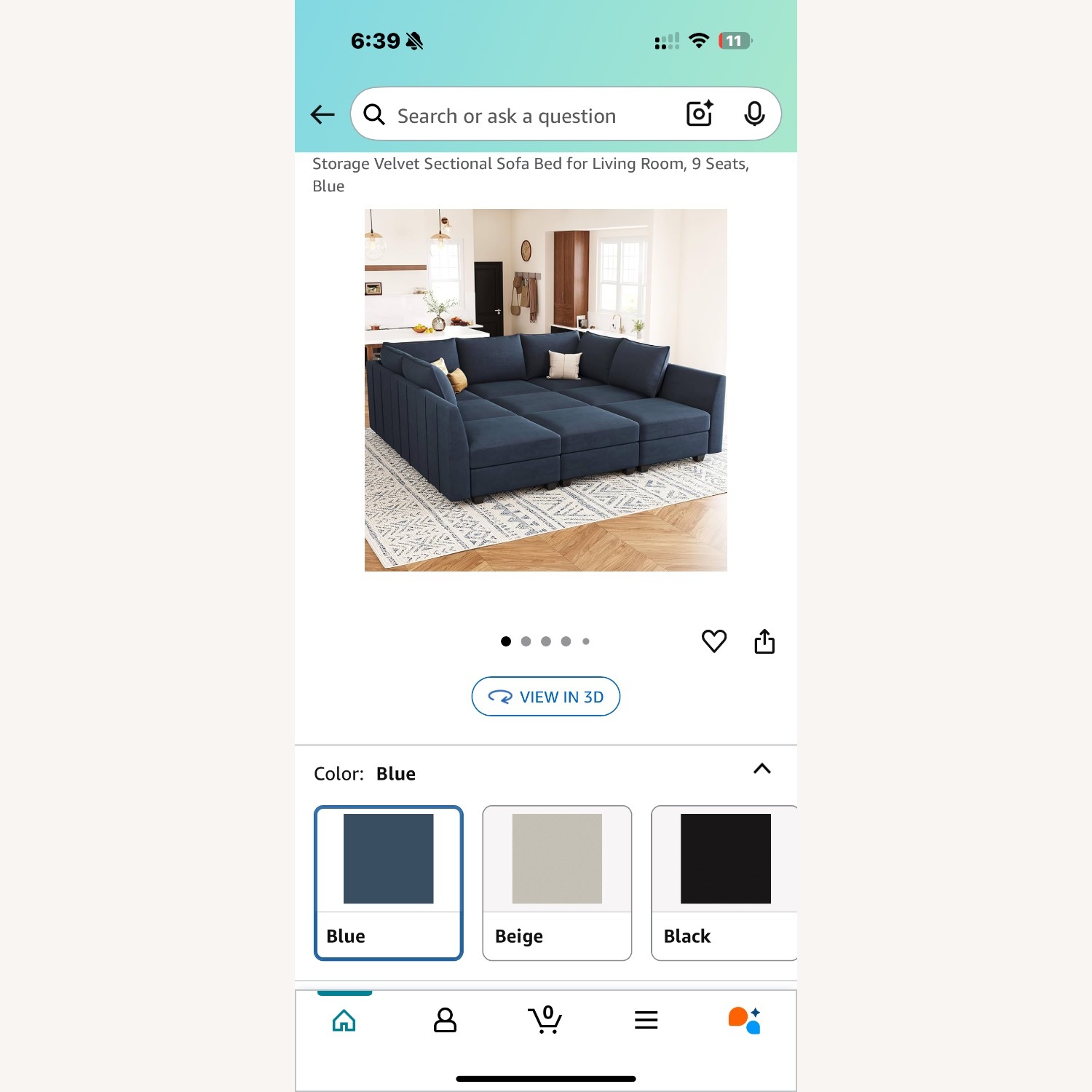 Amazon  Belffin 9 Seat Modular Sofa Bed for Living Room Blue - image-2