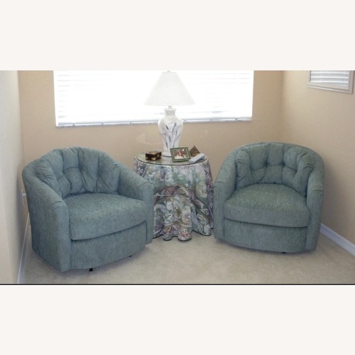 Used Seafoam Green Upholstered Swivel Accent Chairs for sale on AptDeco