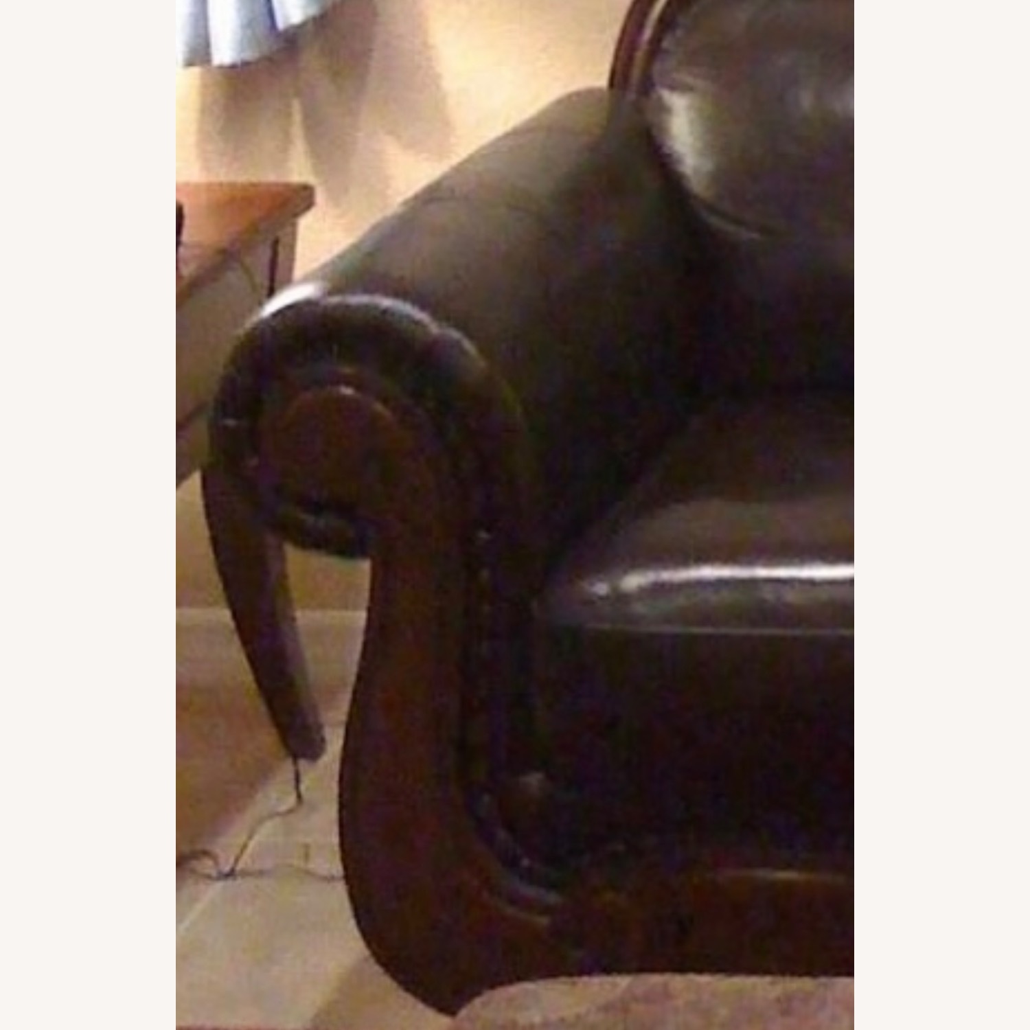 Chocolate Color Leather Camel Back Style Sofa - image-2