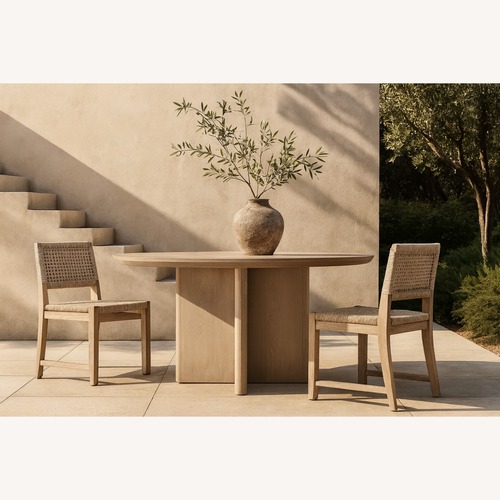 Used RH Balmain Round Teak Dining Table – 48" Weathered for sale on AptDeco