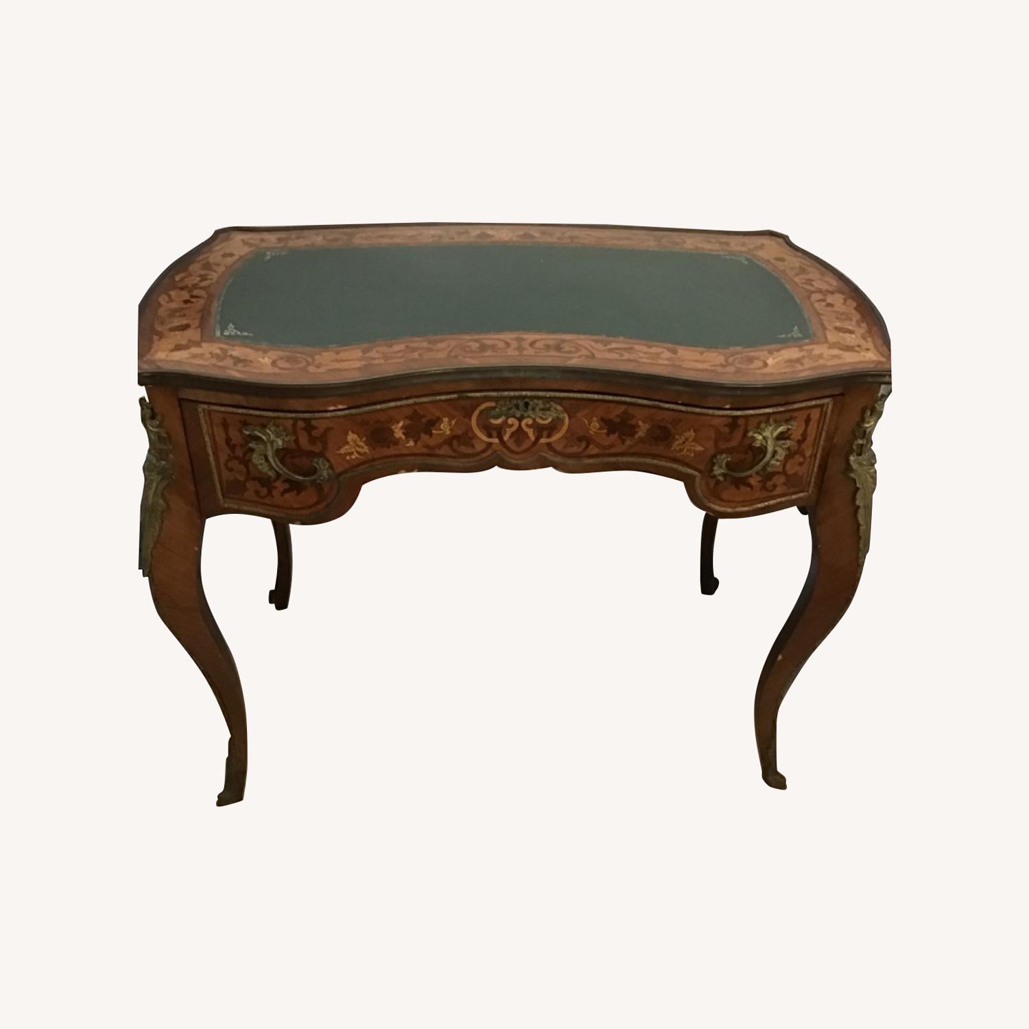 Vintage Green Leather Top With Marquetry Desk - image-0