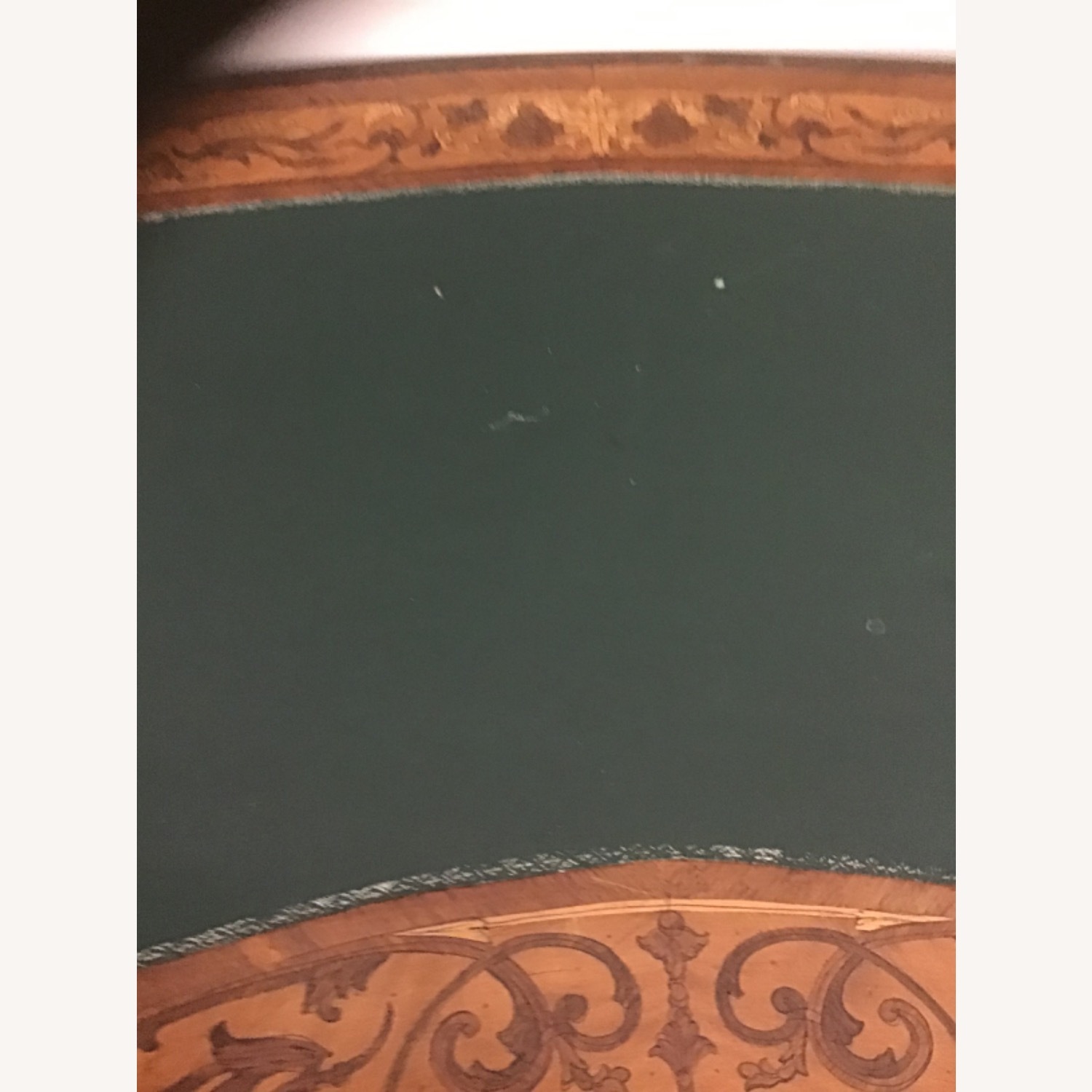 Vintage Green Leather Top With Marquetry Desk - image-13