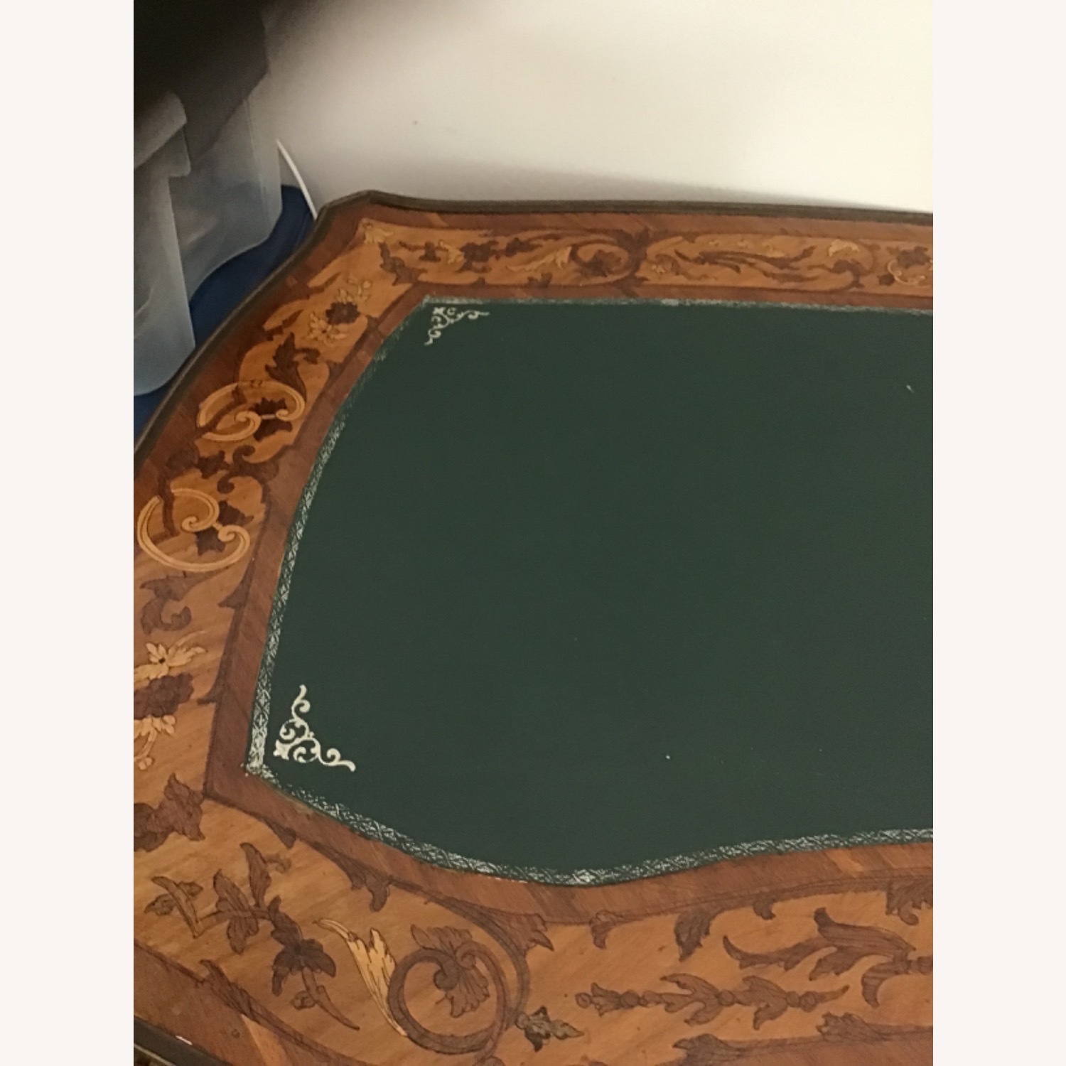 Vintage Green Leather Top With Marquetry Desk - image-2