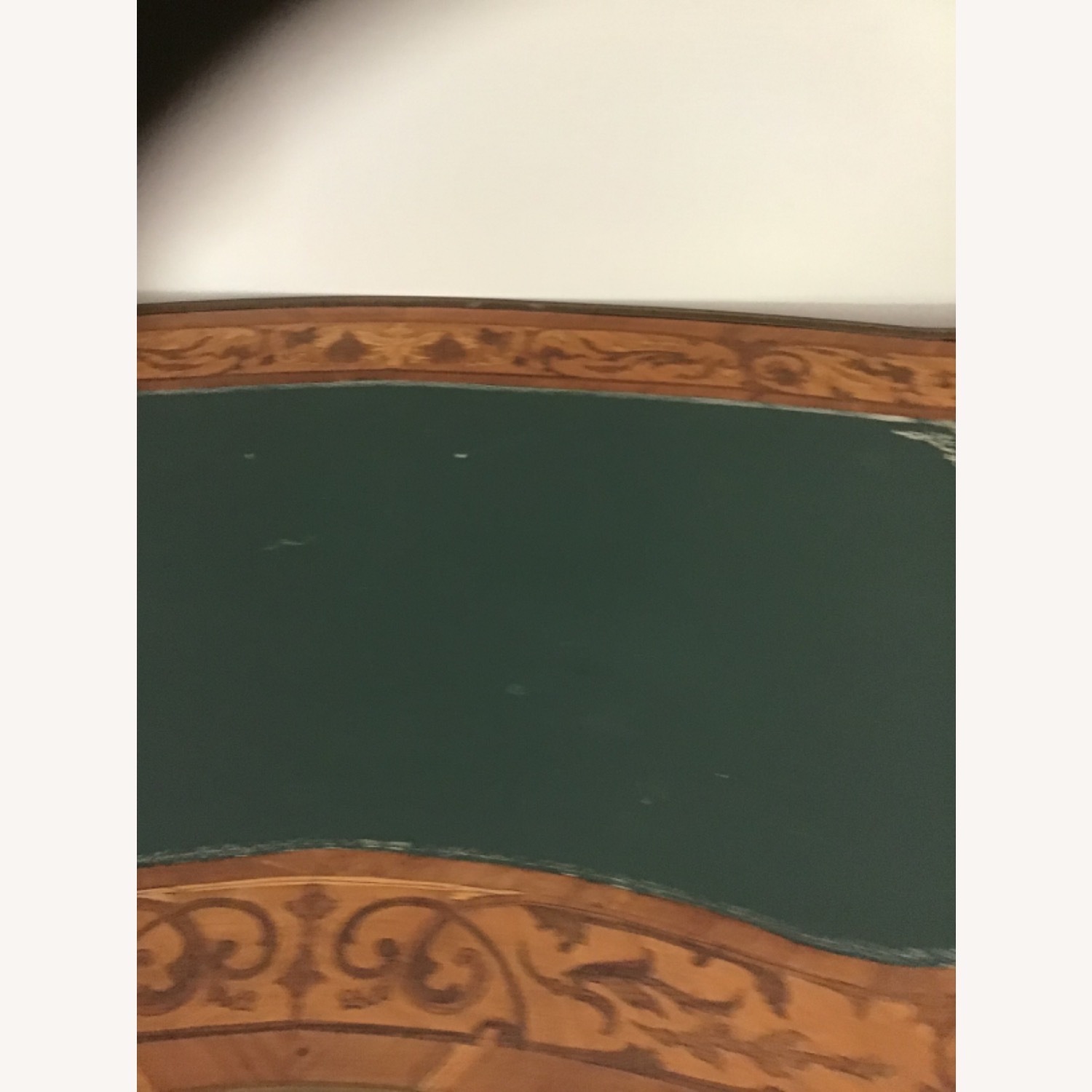 Vintage Green Leather Top With Marquetry Desk - image-4