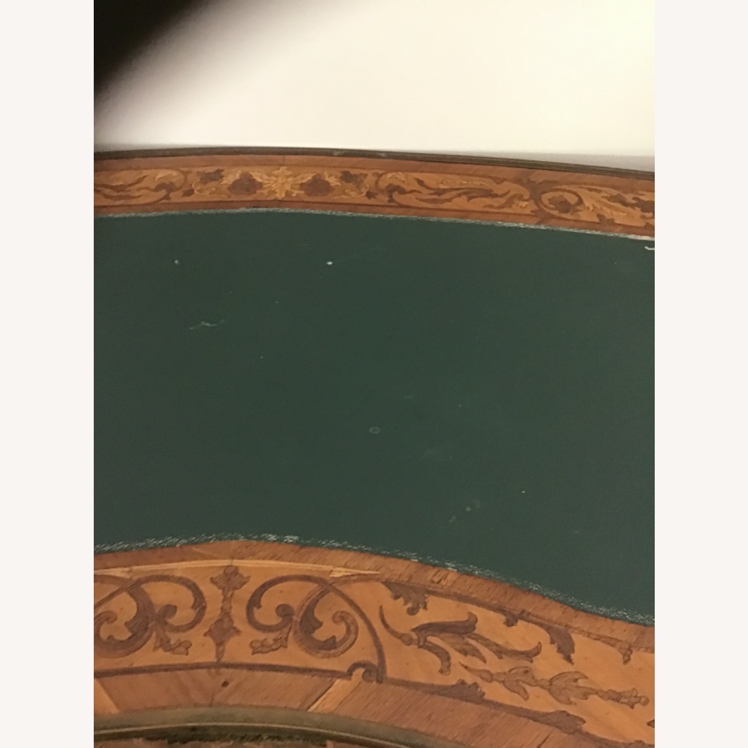 Vintage Green Leather Top With Marquetry Desk - image-3