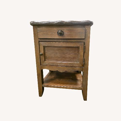 Used Arhaus Wooden Nightstand with Stone Top for sale on AptDeco