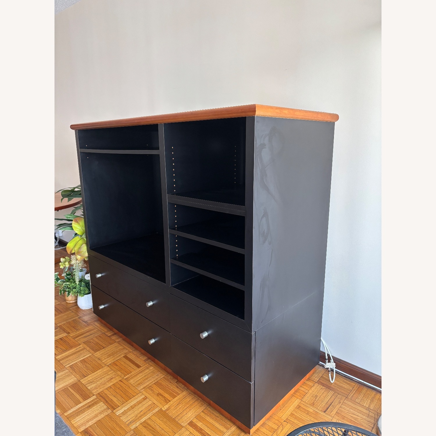 Black Media Console with Wood Accent - image-2