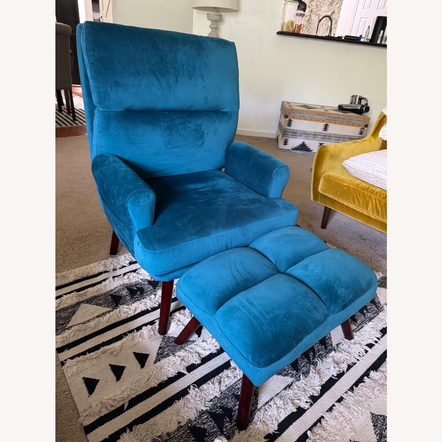 Teal Hourglass Upholstered Velvet Chairs Teal Accent Chair And Ottoman