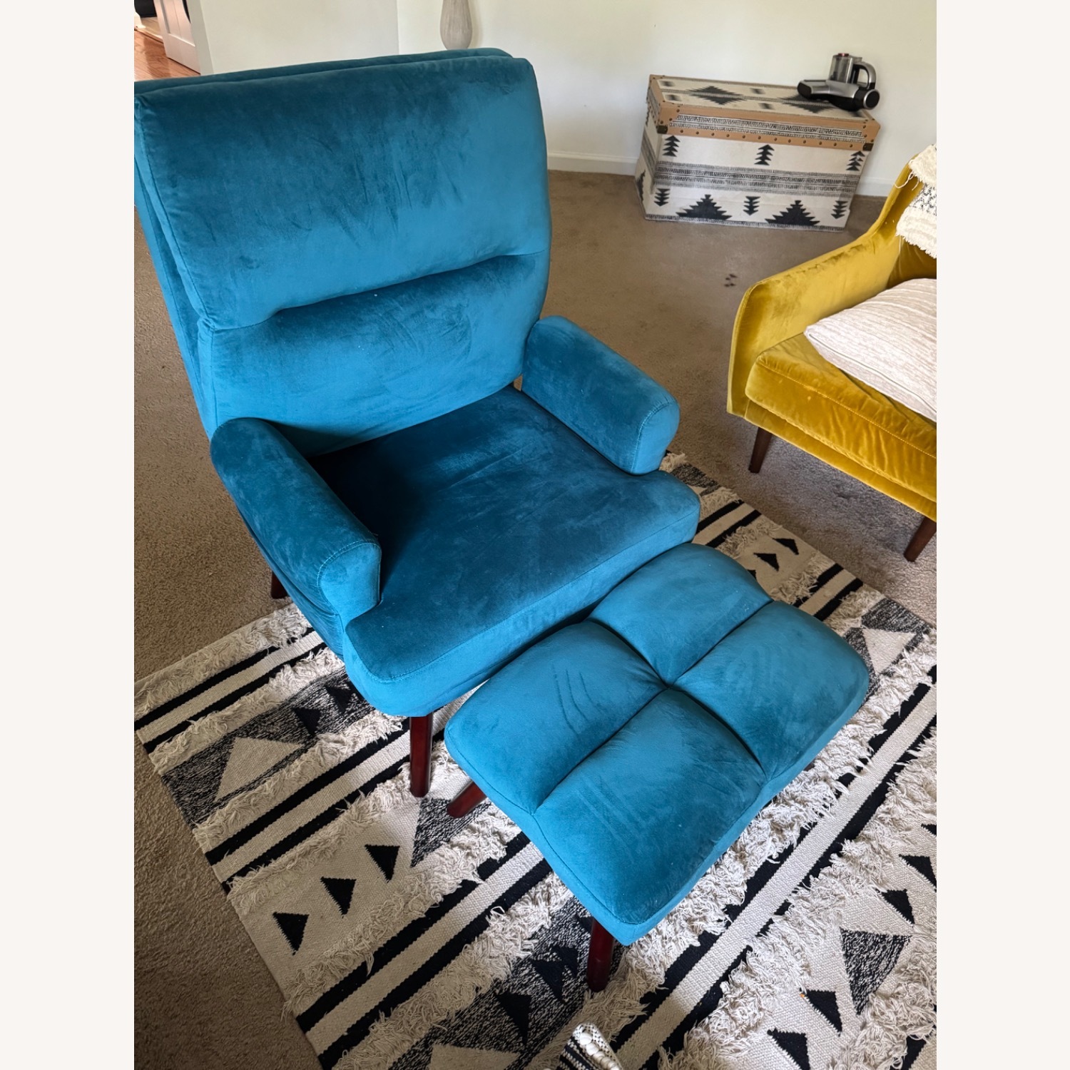 Teal Accent Chair and Ottoman AptDeco