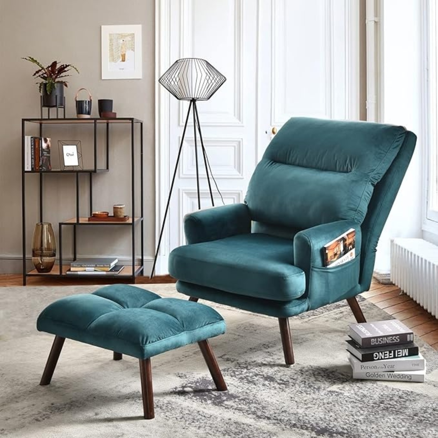 Teal Accent Chair and Ottoman - image-4