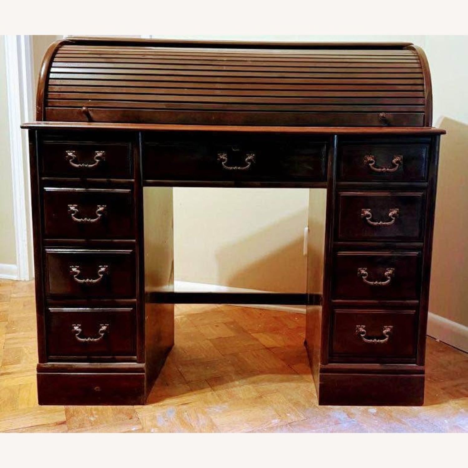 Refurbished Vintage Roll Top Wooden Desk - image-1