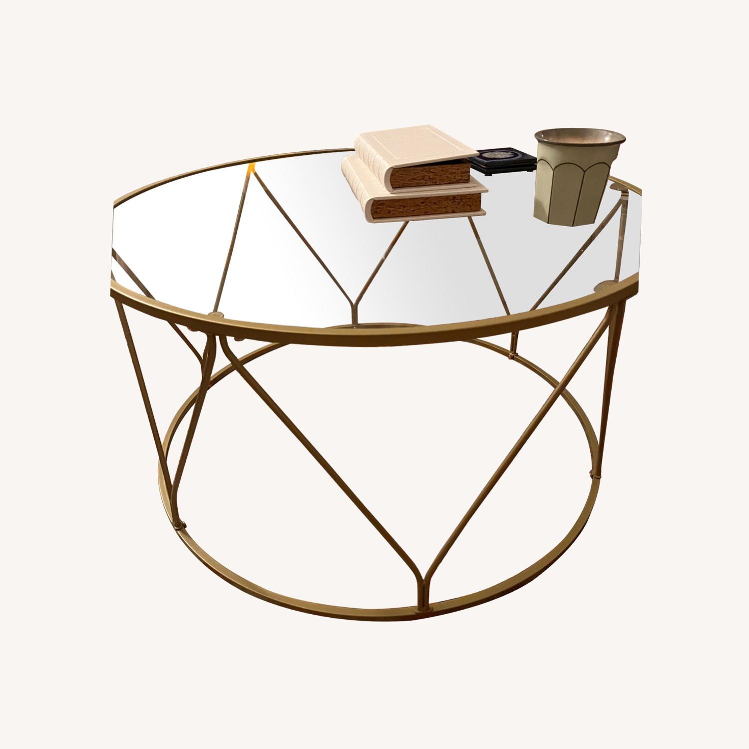 Wayfair Doynton Gold Metal Coffee Table with Glass Top - image-0