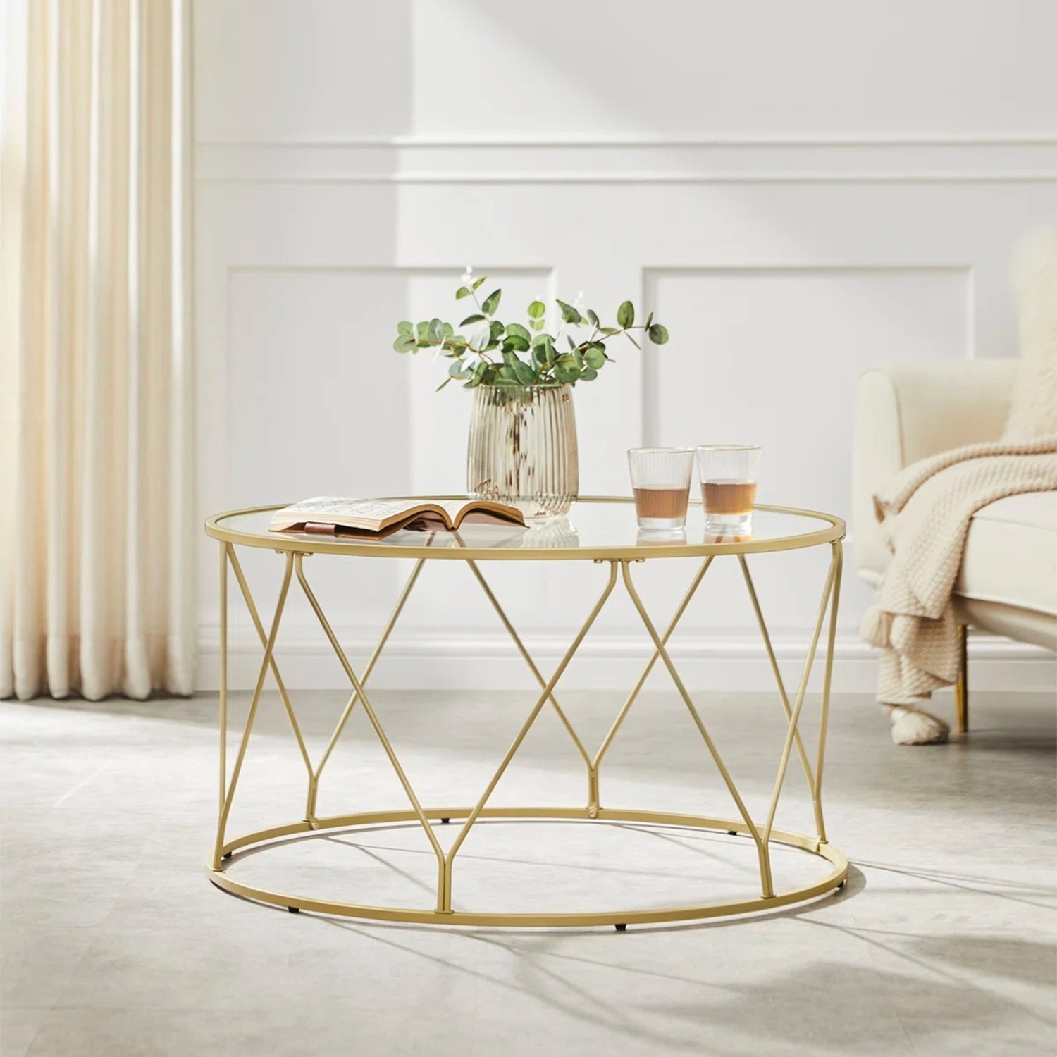 Wayfair Doynton Gold Metal Coffee Table with Glass Top - image-5