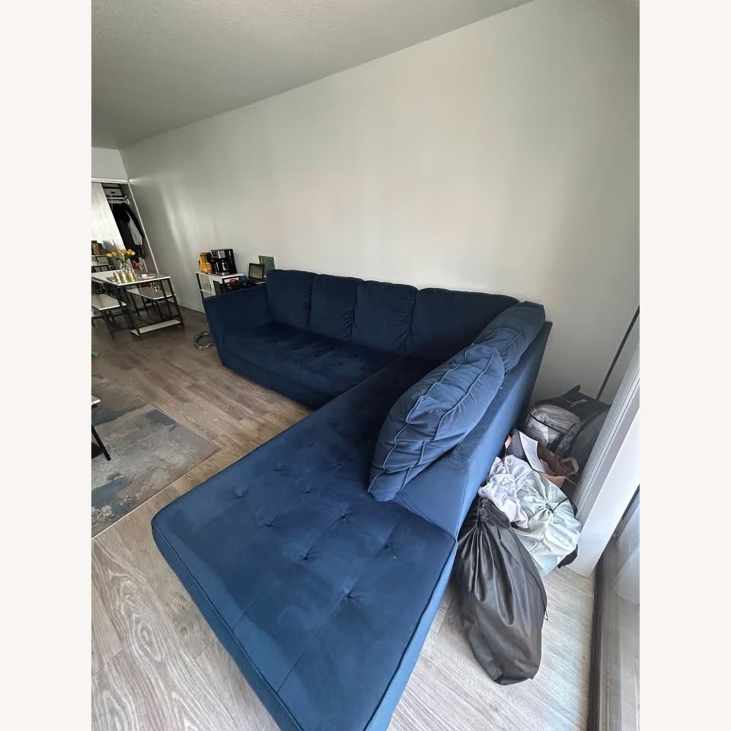 110' Sofa Blue with Side Extension - image-3