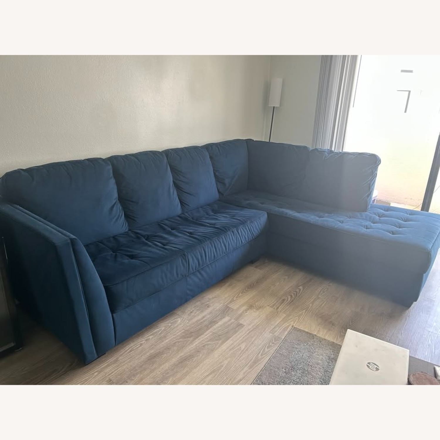 110' Sofa Blue with Side Extension - image-4