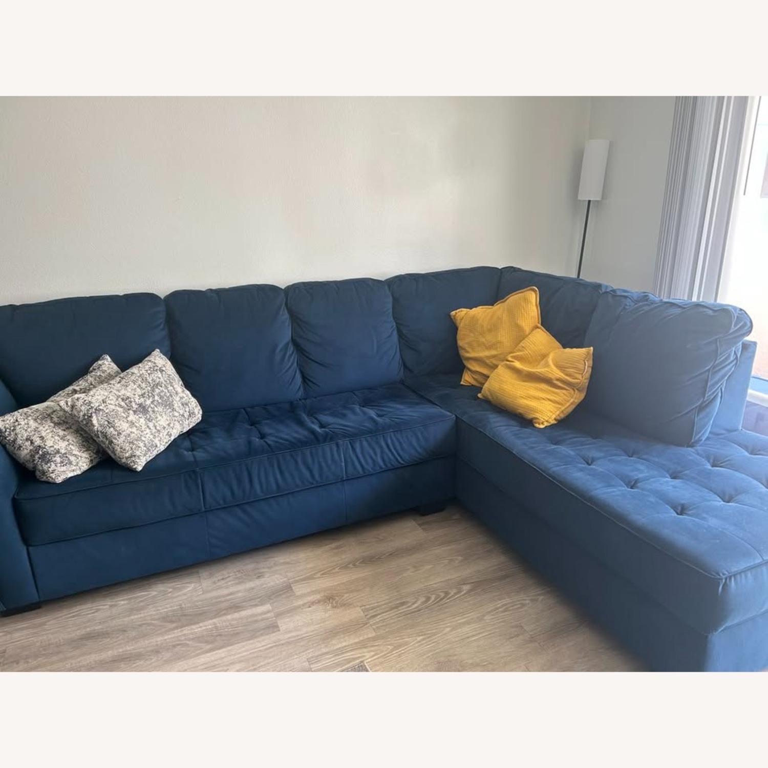 110' Sofa Blue with Side Extension - image-1